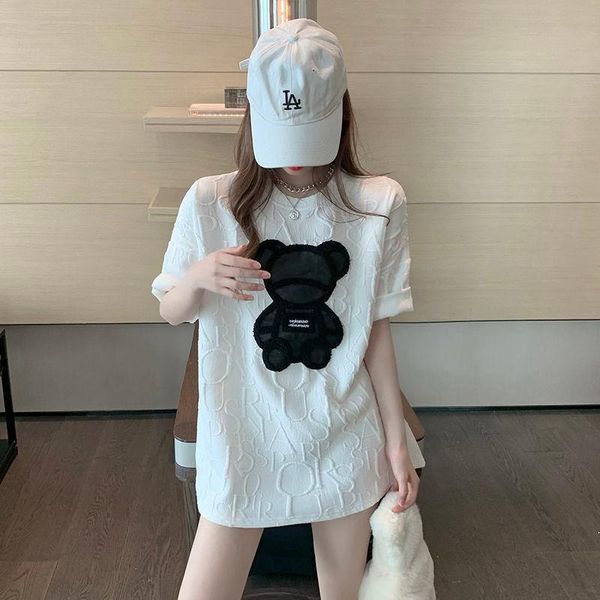 

women's t-shirt easygarment spring summer 2021 casual streetwear hip hop tee oversize loose short sleeve shirt drop shoulder women t, White