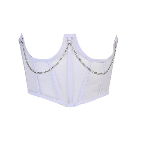 

bustiers & corsets mesh stitching chain link chest support slim fit belted waist seal gaine amincissante femme highlight the figure, Black;white