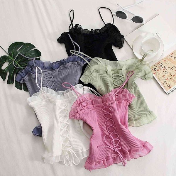 

crop summer solid womens tank color cross strap lace stitching suspender jacket vest, White