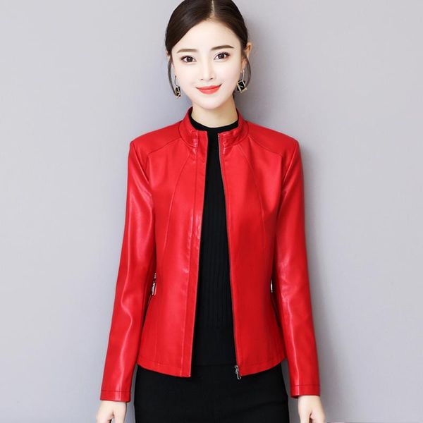 

women's leather & faux womens black elegant jackets ladies stand collar long sleeve slim soft sheepskin coat 5xl female outerwear
