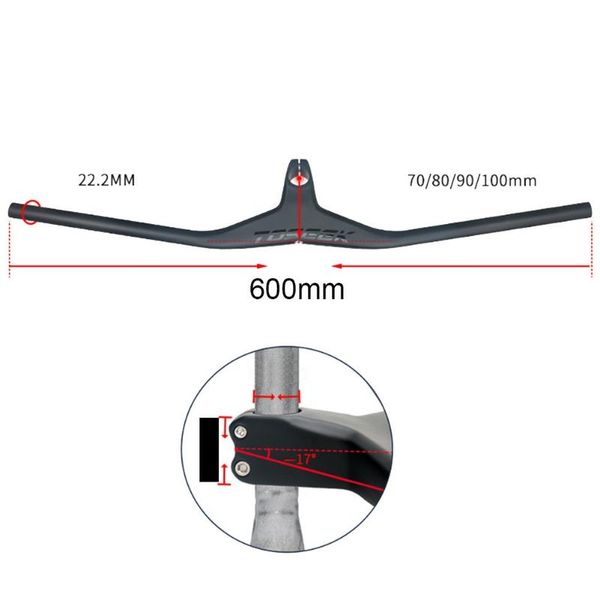

bike handlebars &components toseek 28.6mm full carbon integrated high strength flat handle bar+stem combo 28.6*600mm for mtb/xc