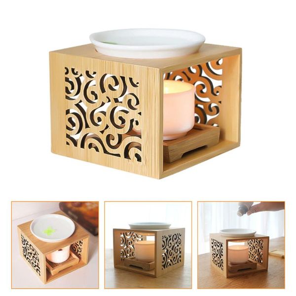 

candle holders 1pc fragrance lamp oil furnace wooden aroma burner holder (khaki)