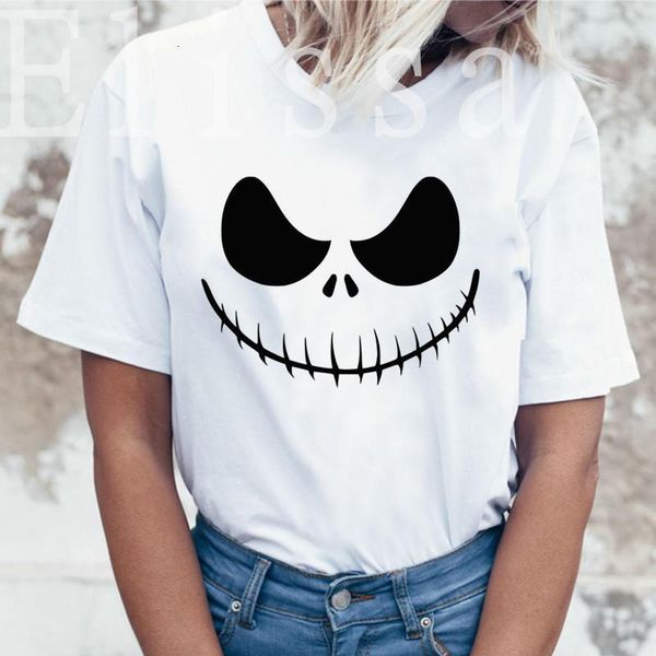 

harajuku style jack skellington nightmare before christmas halloween t shirt women printed tshirt streetwear casual summer, White