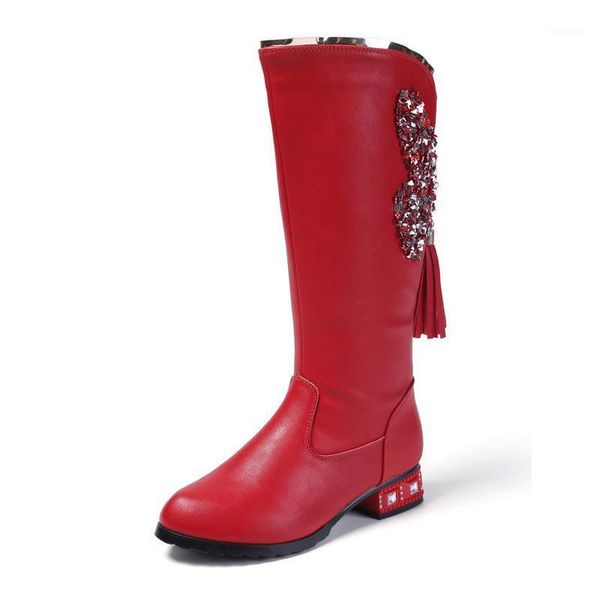 

boots girls shoes 2021 princess children' tassel bling leather students show high-heeled fashion winter warm shoes1, Black;grey