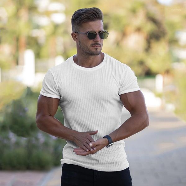 

men's t-shirts summer t-shirt men short sleeve knitted tshirt sports strips slim tee shirt male fitness bodybuilding workout gym cloth, White;black