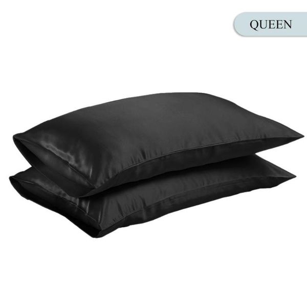

pillow case queen/king silk satin bedding pillowcase smooth home white black grey khaki sky blue pink sliver