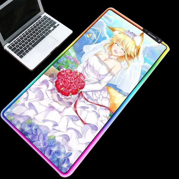 

mouse pads & wrist rests rgb girl hentai anime hd picture glowing deskwaterproof cool desk pad 7 colors for gamer and cartoon fans