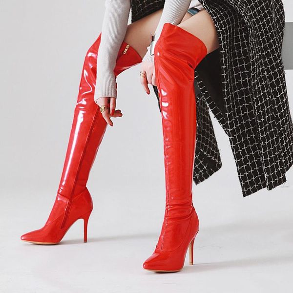 

boots doratasia women solid knee high shoes 2021 party dress wedding pointed toe zipper heels, Black