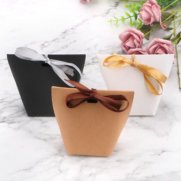 

gift wrap blank kraft paper bag 50pcs white black candy wedding favors box package birthday party decoration bags with ribbon