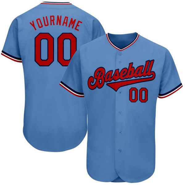 

custom light blue red-navy-007 authentic baseball jersey, Blue;black