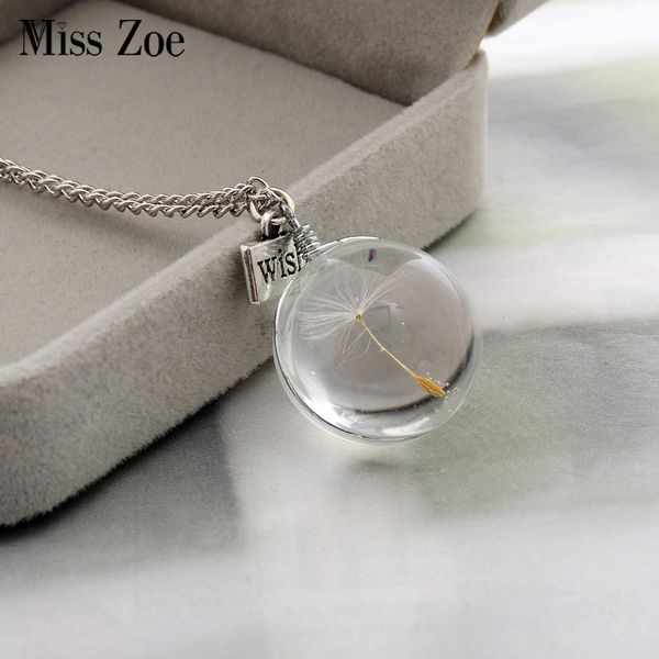 

3styles natural dandelion seed pendant necklace wish glass bottle fashion long chian handmade plant jewelry gift for women girlsdio chan con, Silver