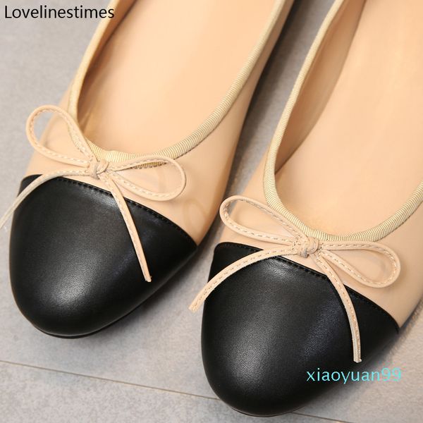 

designer- women ballet flats classic shoes leather tweed cloth two color splice bow round ballet fashion flat shoe, Black