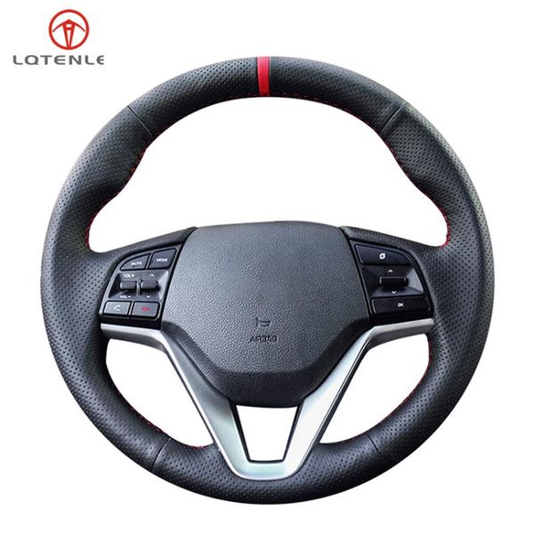 

steering wheel covers lqtenleo black genuine leather hand-stitched car cover for tucson 3 2021