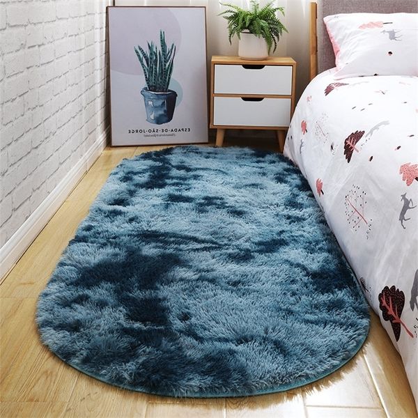 Ruldgee Elipse Oval Tie-tintura Tapete Bedroom Cobertor Antes da cama Sala de estar Sofá Tabela de Chá de Longa Mat de Lã Dupla Cor 210301
