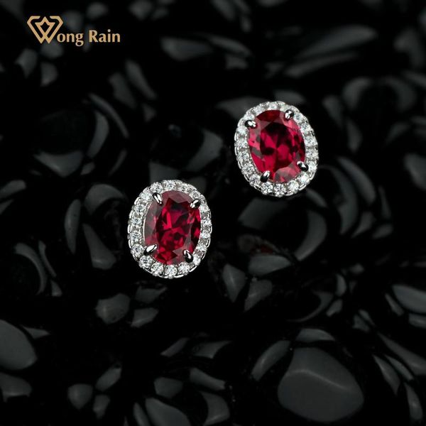 

stud wong rain vintage 925 sterling silver oval cut ruby created moissanite gemstone engagement party studs earrings fine jewelry, Golden;silver