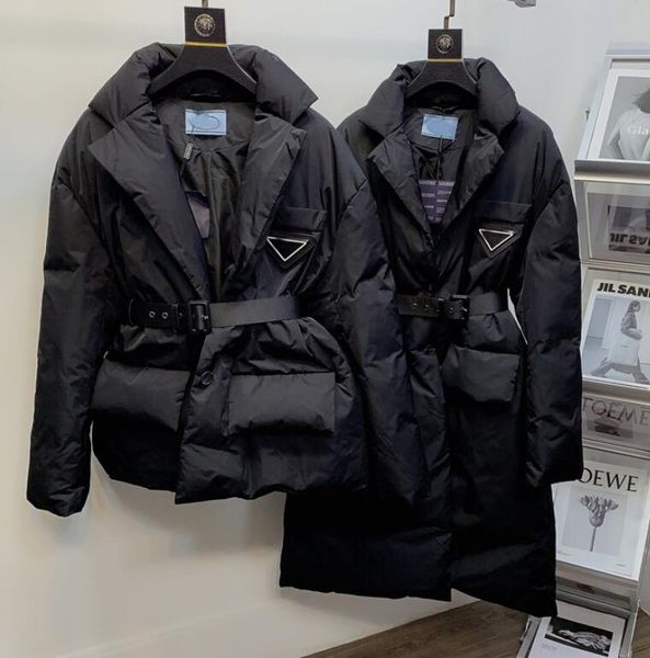 

2021 women lady girl down jacket woman luxury designer brand white goose downs fluffy warm belted casual jackets long overcoat short coat, Black