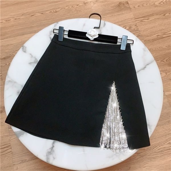 

deat summer new arrival casual black and white rhinestones tassel high waist a line short skirt women se232 210315