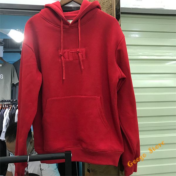 

men's hoodies & sweatshirts a kith sweatshirt with a high-quality male and female hood, classic box of 1:1, embroidered sweater, red bl, Black