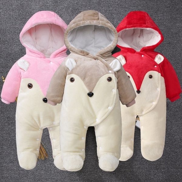 Roupa inverno espesso quente roupão romper cartoon urso bonito menino bebê menina jumpsuit 210309