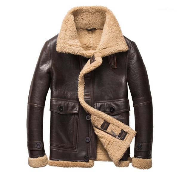 

real sheepskin fashion fur coat genuine full pelt sheep shearling male winter jacket brown men outwear extra big size 5xl men's leather, Black