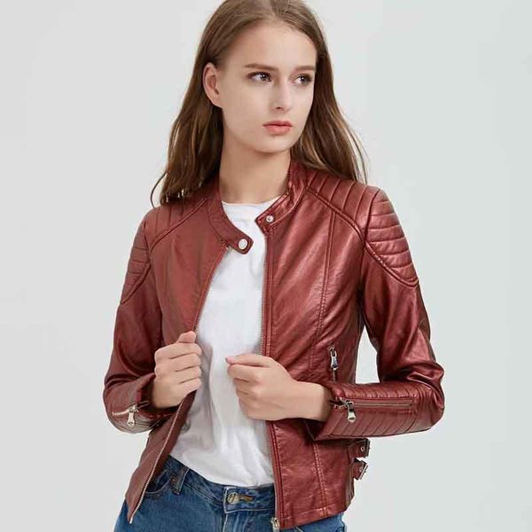 

women's leather & faux klacwaya fashion women suede jackets 2021 autumn ladies short bomb jacket zipper slim red coats chic, Black