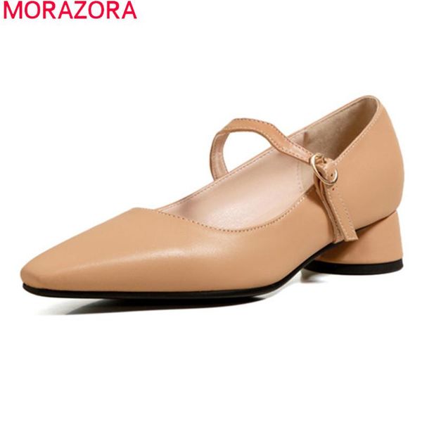 

dress shoes morazora 2021 big size 33-48 women pumps thick heels pointed toe ladies fashion pu leather summer single, Black