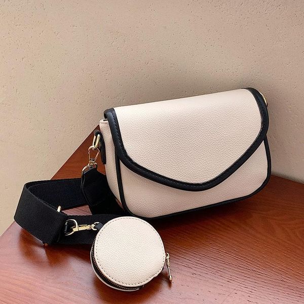 

evening bags 2021 autumn designer patchwork flap bag wide strap messenger luxury pu leather crossbody lady small purse 2 set