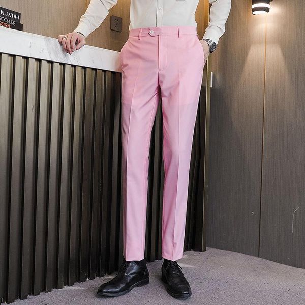 

men's suits & blazers spring men trousers woolen green 10 solid color pants luxury versatile pant british design pink, White;black