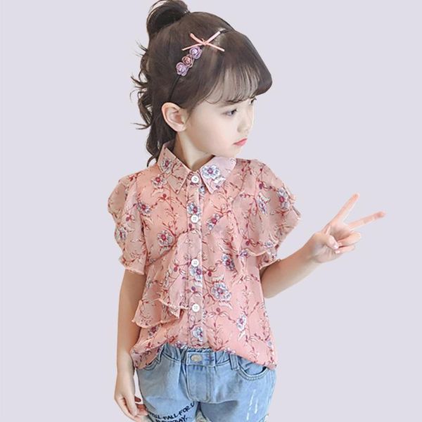 

blouse for girls turn down collar girl shirt floral pattern children's shirt for girls casual kids ruffles clothes, White;black