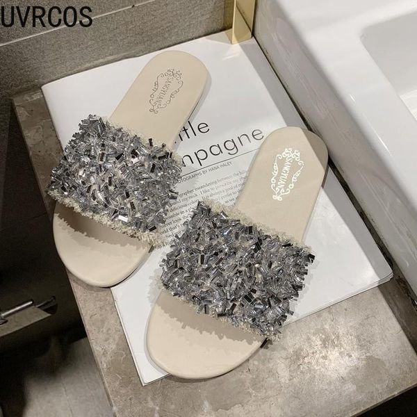 

slippers casual women's fashion all-match trend outdoor temperament shoes sequins embellished, Black