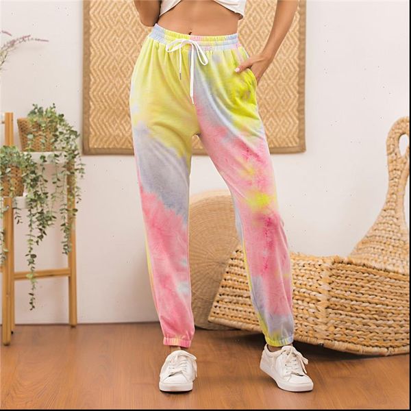 

tie dye printed sweatpants women casual loose long trousers elastic high waist pants capris joggers streetwear, Black;white