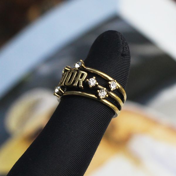 

design jewelry korean fengdijia letter boutique diamond inlaid three-layer ring brass, Silver