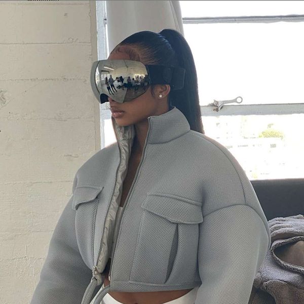 

wind 2020 winter men's new open navel stand collar loose short et for men, Gray