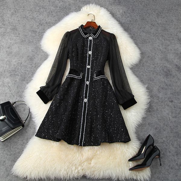 

2021 new superior quality celebrities lace short party dress autumn women casual vintage sweet ladies winter mini dresses 27jg, Black;gray