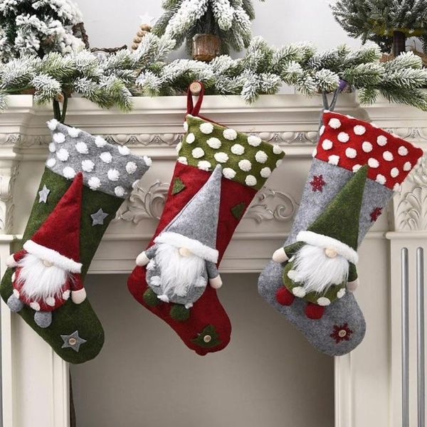 

christmas decorations lovely tomte gnomes stockings candy gifts bag plaid xmas sock hanging fireplace tree