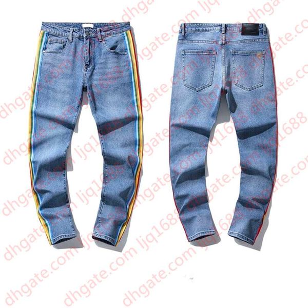 

2021 mens skinny jeans fashion stretch denim pants distressed ripped freyed slim fit jeans slim fit men elastic waist hom, Blue
