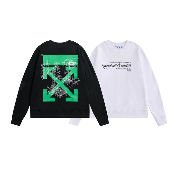 

winter and 2021 new autumn off back green arrow mechanical drawing round neck sweater for men women, Black