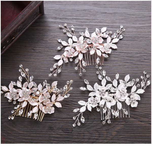

trendy silver color rose gold flower hair comb bridal hair accessories wedding tiara hair ornaments bride jewelry qylgej