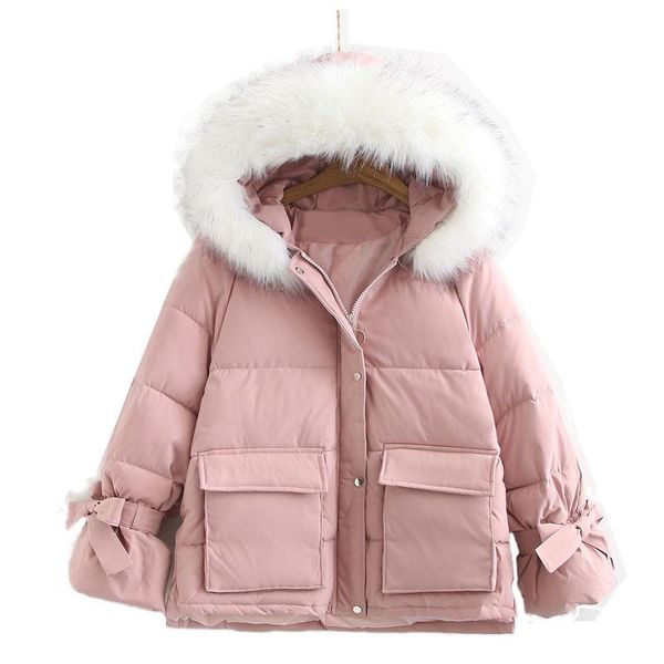

women's down & parkas solid color hooded big fur collar cotton coat autumn/winter fashion loose padded jacket top, Black