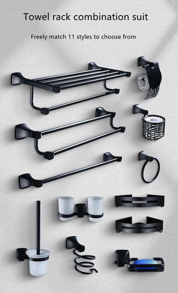 

bath accessory set hole space aluminum towel rack bathroom el toilet storage double hanging pole black