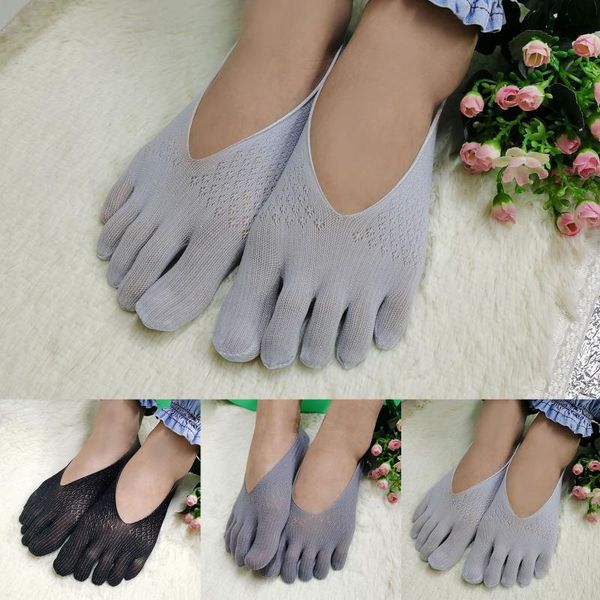 

sports socks split toe dispensing silver silk yoga mesh hollow out shallow five finger ankle net yarn thin women cool sock, Black