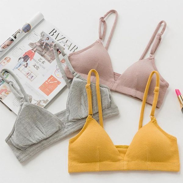 

bras 1pc women thin french wireless triangle cup push up bra seamless bralette candy color deep v small chest girls, Red;black