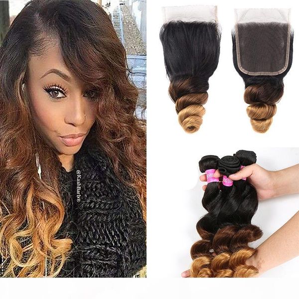 

malaysian ombre human hair weave bundles with closure 1b 4 30# dark brown virgin hair bundles with lace closure part closure, Black;brown