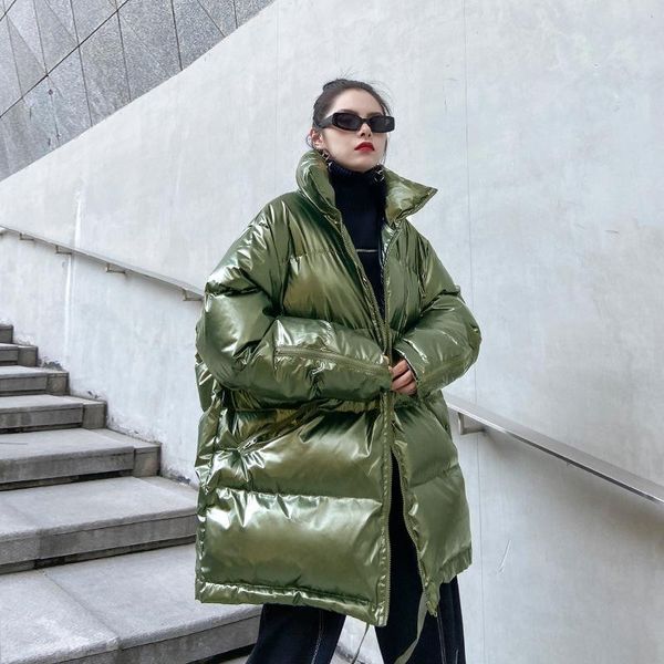 

women's down & parkas bright face cotton oversize medium and long ins hong kong style large size cotton-padded jacket winter thick coat, Black