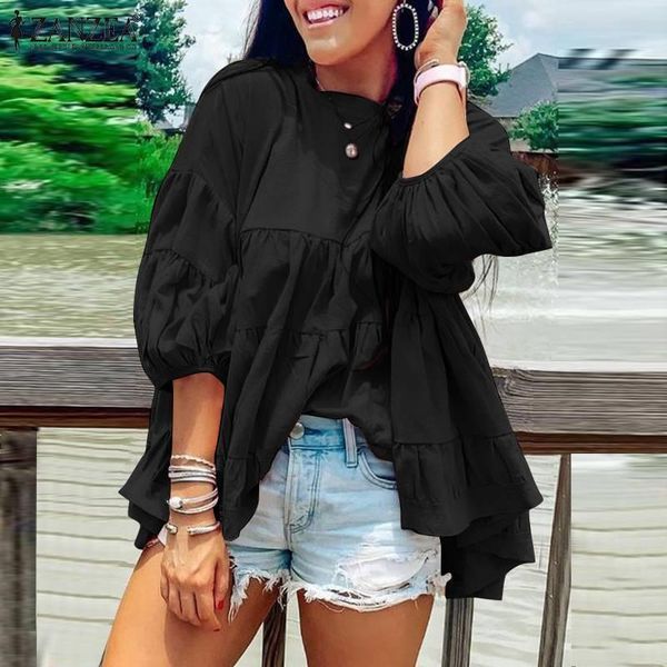 

women's blouses & shirts fashion women solid blouse oneck long sleeve casual chemise street shirt femme clothing oversize baggy, White