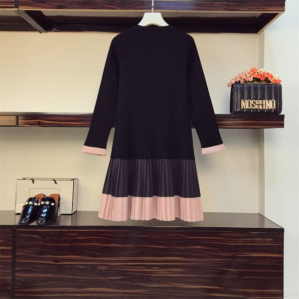 

plus size plied pink slices dress female 2021 long sleeve sport casual neck sweatershirt street clothes 43nr, Black;gray