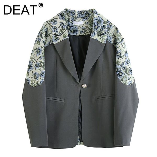 

women's suits & blazers [deat] women blazer turn-down collar long sleeve single button printing loose fit coat fashion tide autumn 2021, White;black
