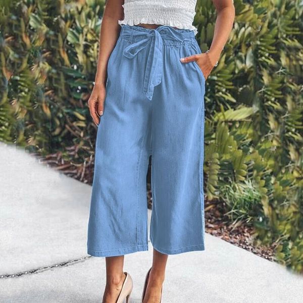 

yoga outfit women's solid color casual jeans pants plus size loose wide leg high waist pantalon vaquero mujer 2021#32