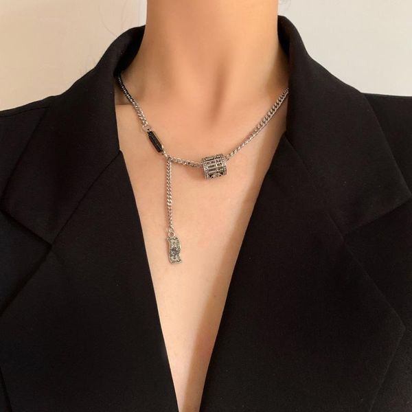 

chains european and american street necklace geometric circle pendant sweater chain hip hop rock tide brand retro design, Silver