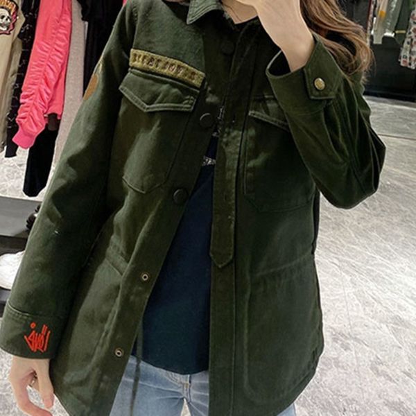 

2021 new embroidered letter skulls jacket women back camouflage printed single breasted turn-down collar coat fashion cgje, Black;brown